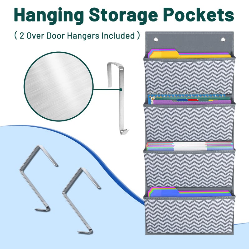 AKAYOK Hanging Wall File Organizer Wall Mount File Storage Organizer Pocket Chart, Over The Door File Organizer, Office Supplies for Home School Organization - Wave Pattern (4 Pockets) - Image 4